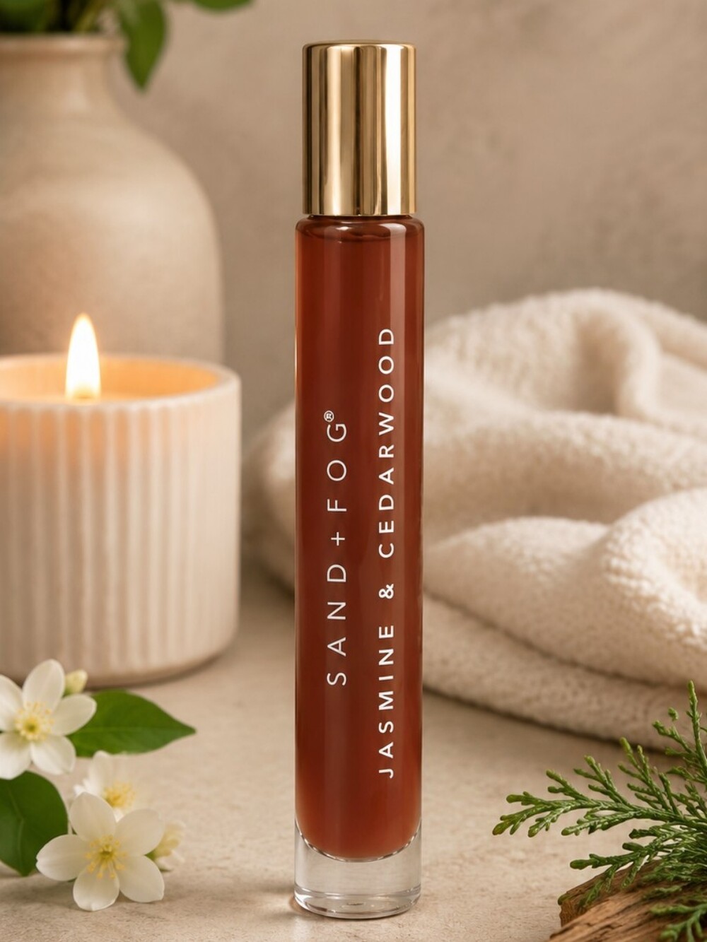 SAND + FOG Jasmine & Cedarwood Roll-On Body Oil — Amber Brown